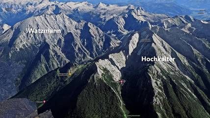 Google Earth shows the mountain region where the accident happened. In the center of the picture is the Hochkalter and below it the ascent via the Blaueishütte.