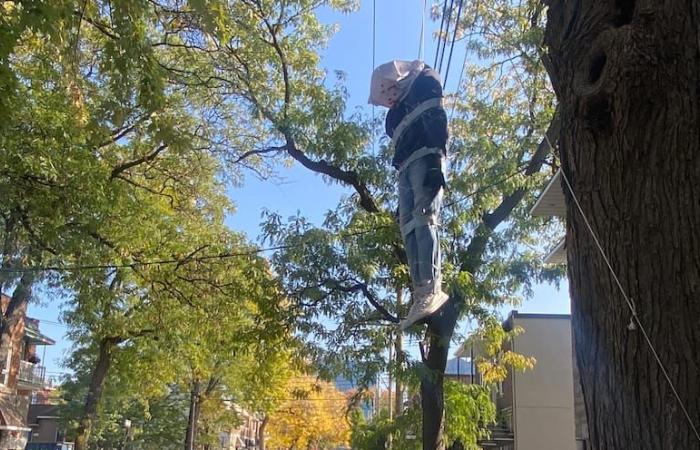A Halloween decoration that is a little too scary in Montreal