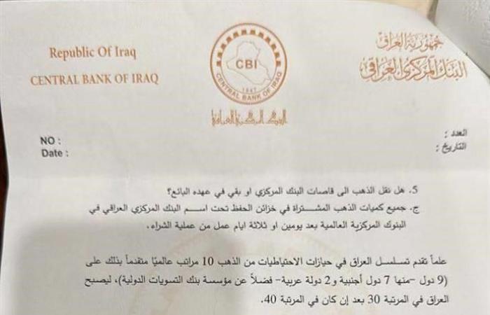 “The biggest deal for Iraq” .. (Baghdad today) publishes documents for the purchase of 30 tons of gold in international banks
